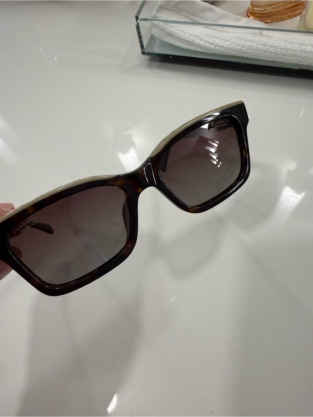 CHANEL Tortoiseshell Square Sunglasses with Gradient Brown Lenses